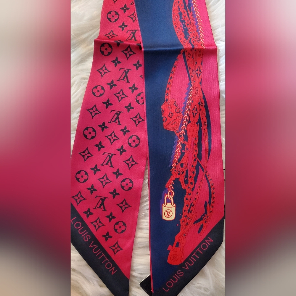 Silk Twilly, Scarf, Hairtie, Fuchsia and Navy